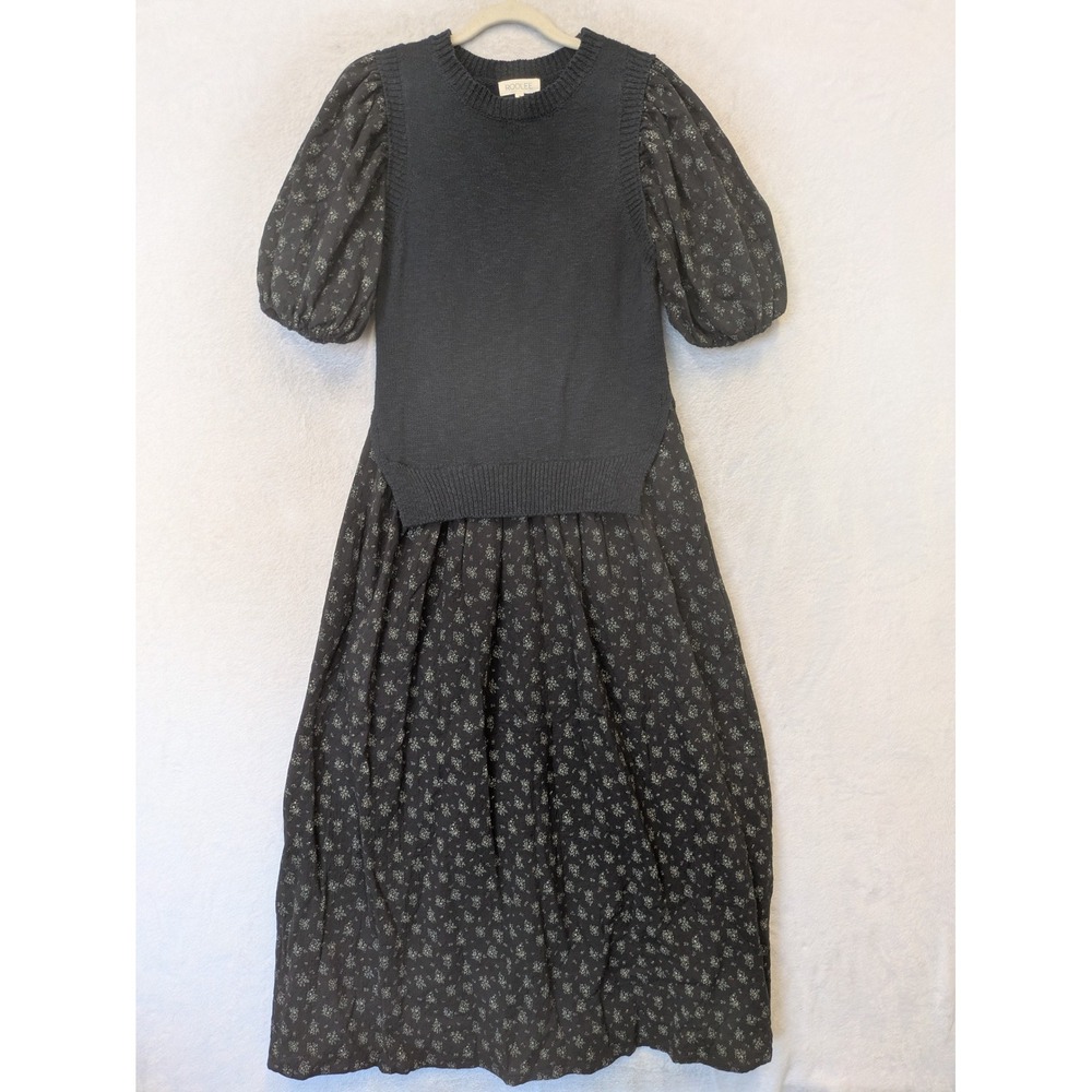 Roolee Black Floral Maxi Dress with Knit Bodice top cottage core size small